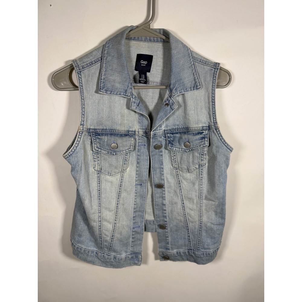 Gap Womens Light Wash Denim Jean Vest Button Front XS 7159-1